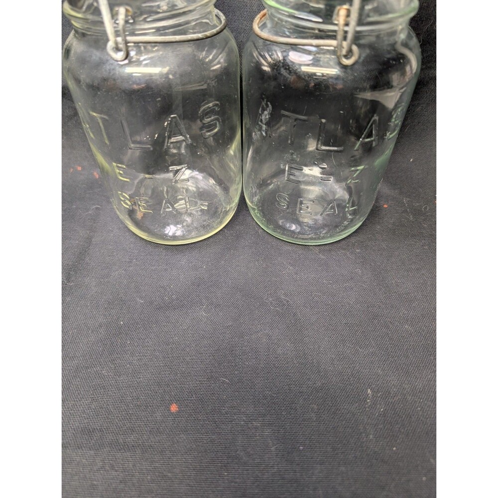 Atlas E-Z Seal Quart Canning Jars Wire Bail Glass Lids Vintage Lot of 2